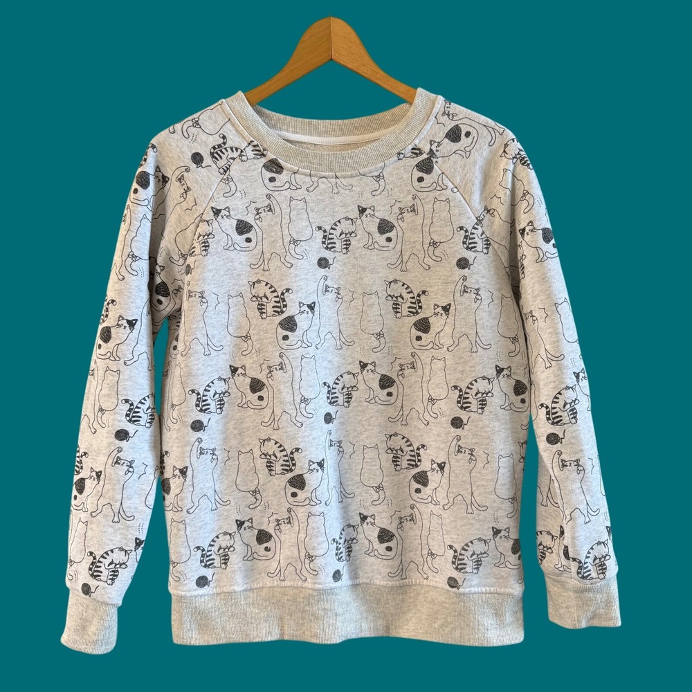 L.A. Soul Women's Gray Cat Print Crew Neck Pullover Sweatshirt Size Medium